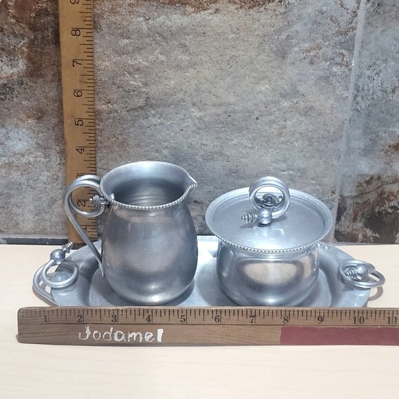 Vintage BW Buenilum Aluminum Sugar Creamer Set with Tray - Picture 8 of 12